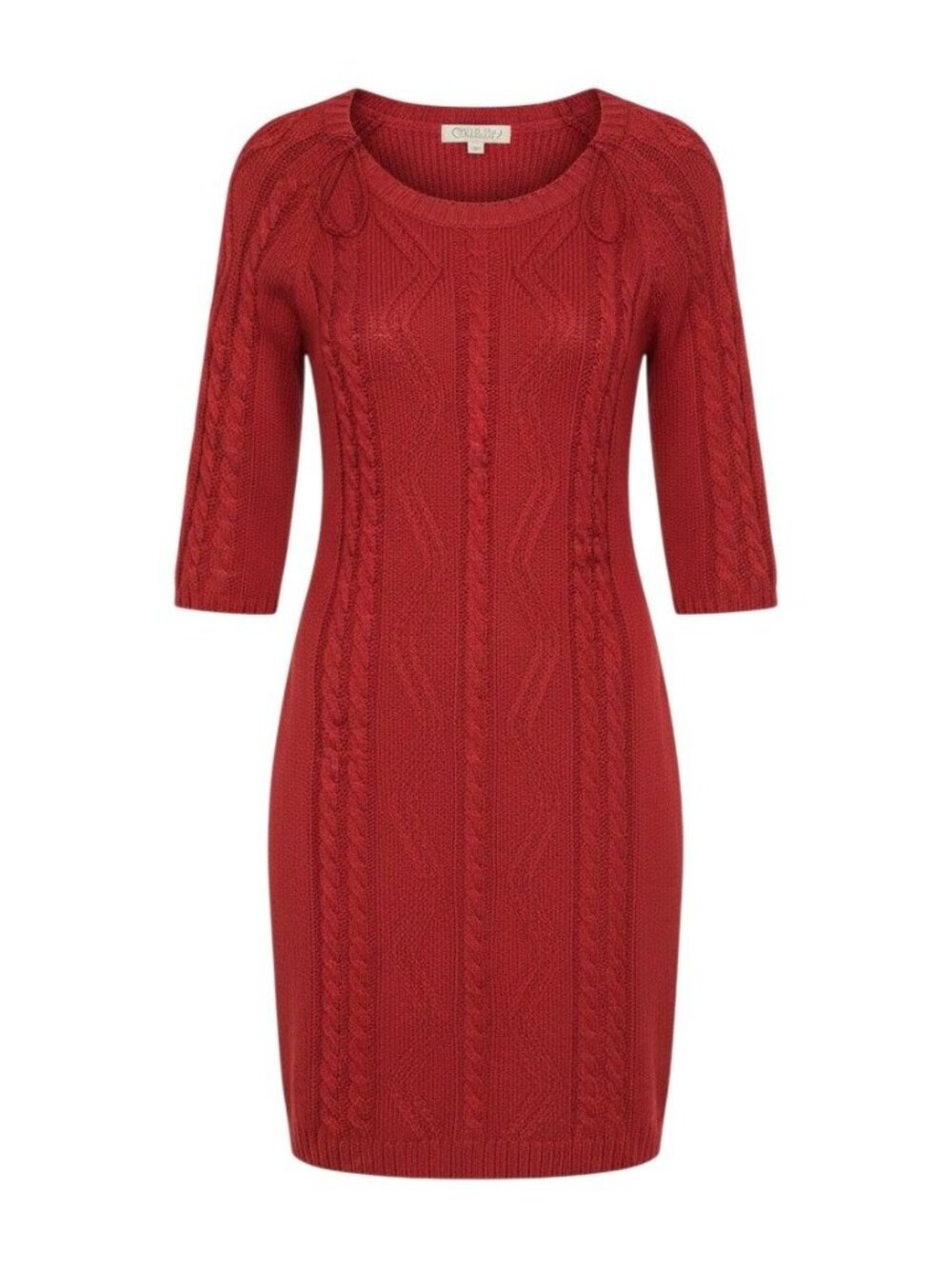 Pink Rose Womens Red Cable Knit Sweater Dress 3/4 Sleeve XL